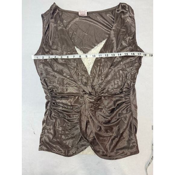 Vintage Y2K Maurices Shirt Lace Underlay Ruched Draped Gunmetal Color Medium - Picture 3 of 8